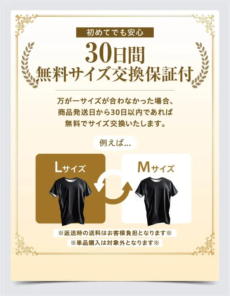 無料サイズ交換保証